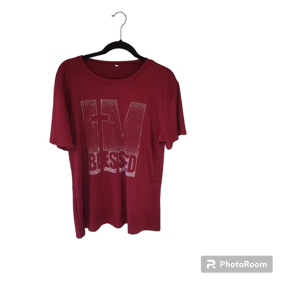 Red graphic blinged tee.  Blessed. Size XXL.